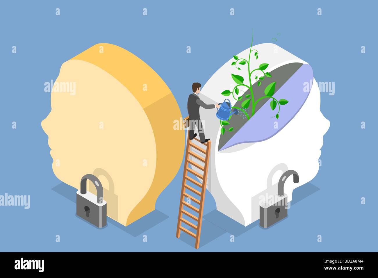 3D Isometric Flat Illustration of Fixed Mindset vs Growth Mindset ...
