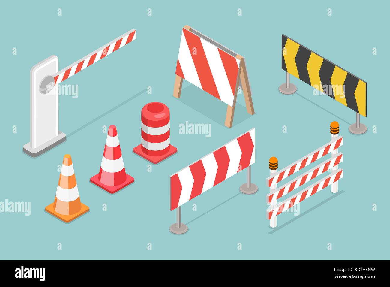 3D Isometric Flat Set of Traffic Road Barriers , Roadblocks and ...