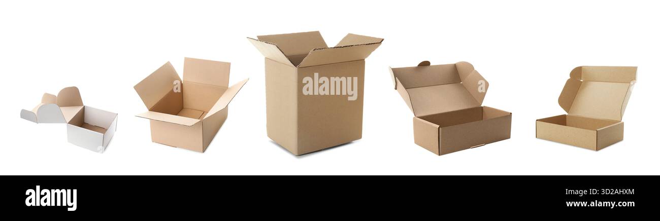 Empty Cardboad Box Open empty cardboard boxes isolated on white, set Stock Photo - Alamy