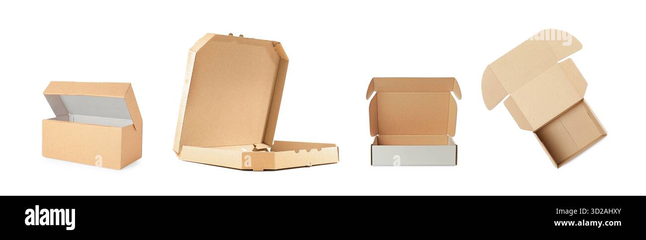 Variation Empty Box Open empty cardboard boxes isolated on white, set Stock Photo - Alamy