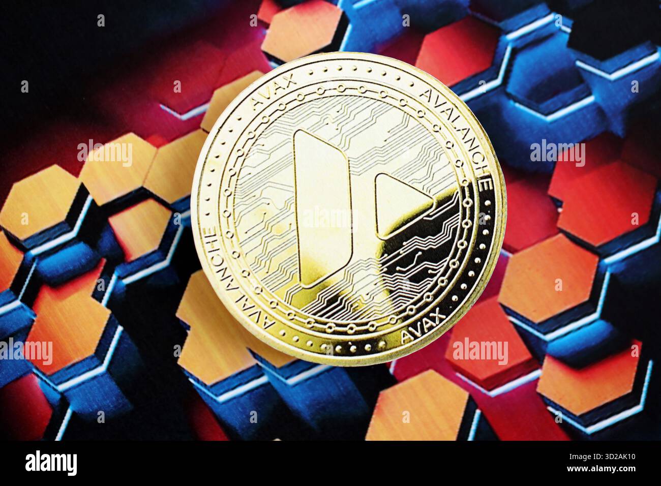 KYIV, UKRAINE - OCTOBER 9, 2025 Avalanche AVAX cryptocurrency coin sticker  on futuristic blue chart banner. Concept of modern crypto money Stock Photo  - Alamy