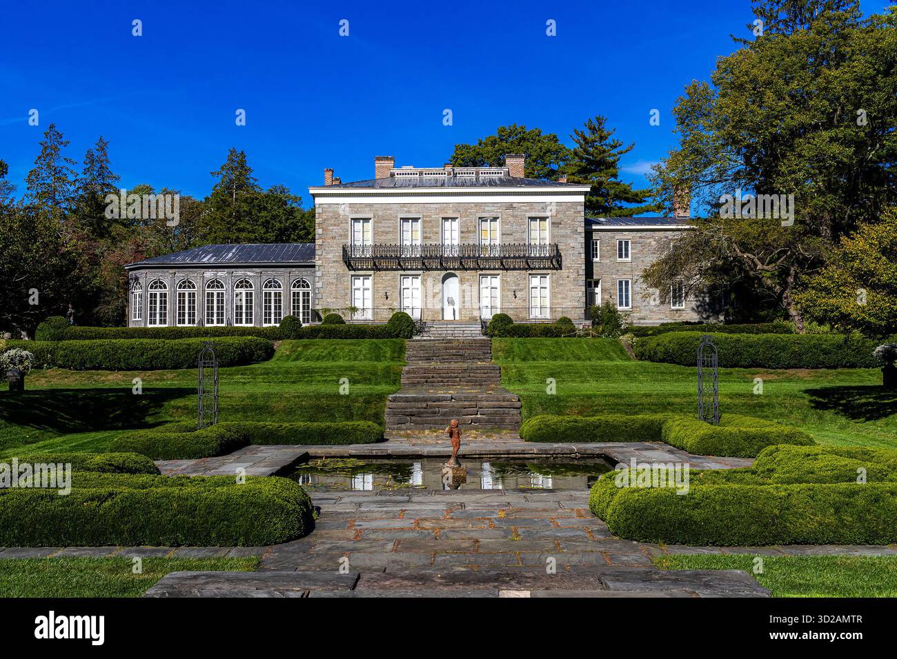 Exterior and gardens of the Bartow-Pell Mansion Museum in Pelham Bay Park, the Bronx, New York City, the last surviving manor house in the area. Stock Photo