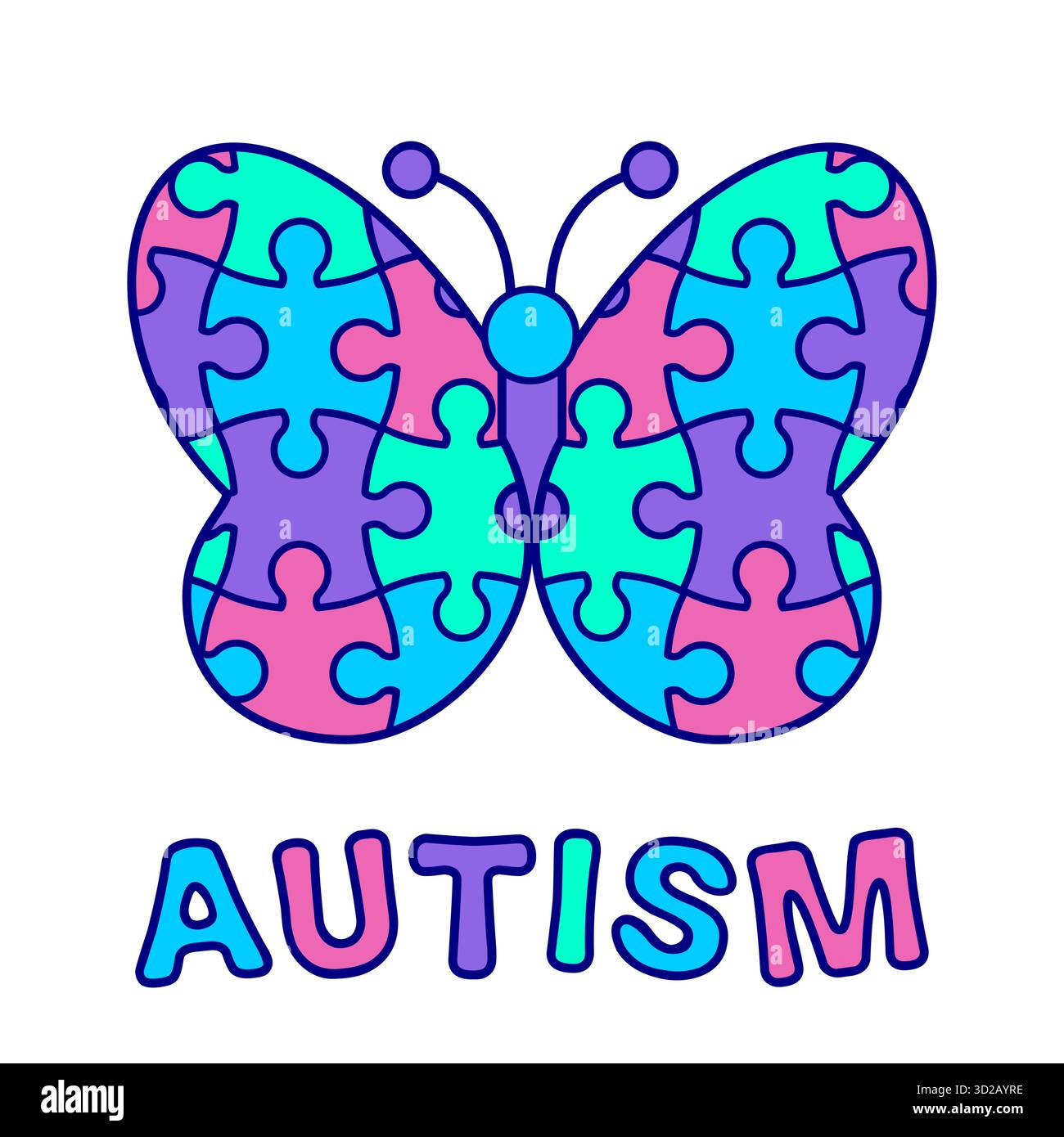 Autism awareness butterfly with puzzle pattern. Symbol of autism ...