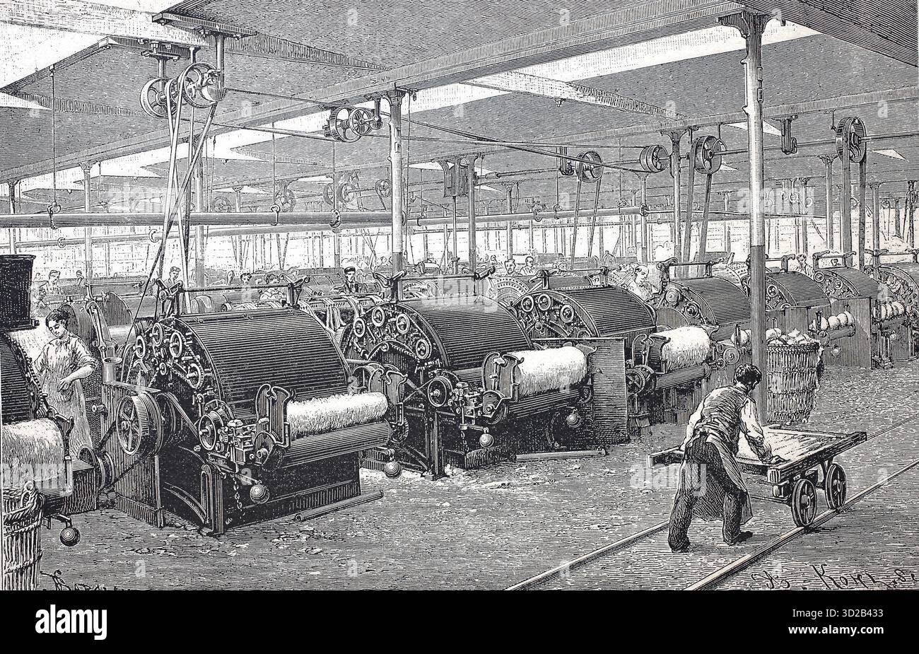 Textile industry, spinning mill, cotton carding machines, carding ...