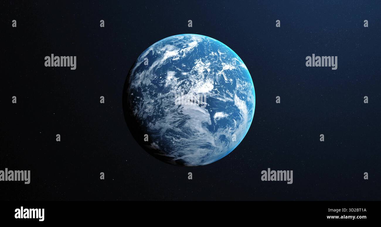 Glowing planet Earth revealing swirling cloud formations and blue oceans in space with atmosphere Stock Photo