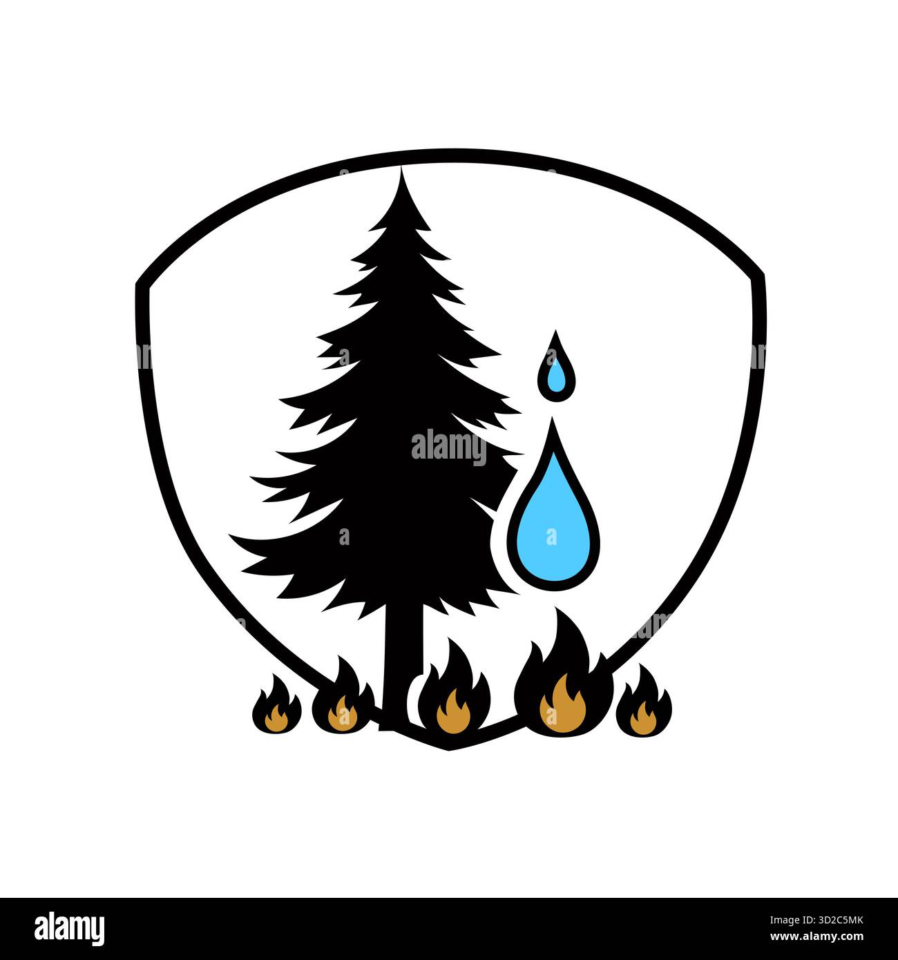 Forest fire shield. Nature safety vector. Protection tree emblem. Warning symbol element. Stock Vector