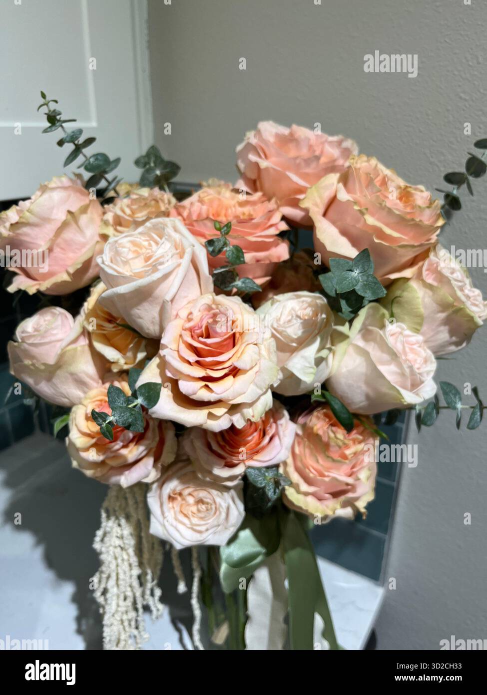 A bouquet of roses and hydrangeas in pink and purple tones - Smartphone Captured Stock Image