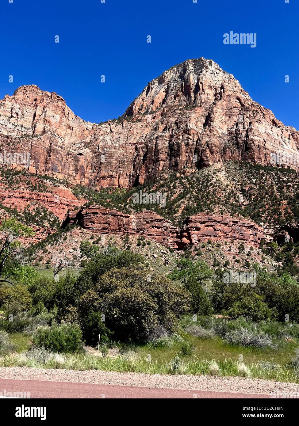 Mountain scenery and roads in Zion National Park, Utah, USA - Smartphone Captured Stock Image