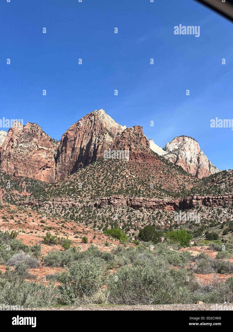Scenic red rock formations in Zion National Park, Utah, USA - Smartphone Captured Stock Image