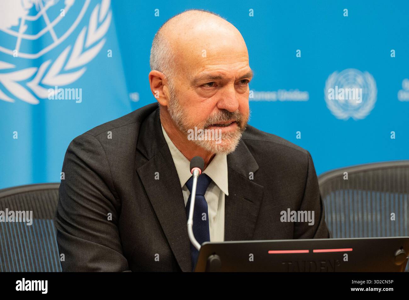 New York, United States. 31st Oct, 2025. Guest speaker Nicholas Koumjian, Head of Independent Investigative Mechanism for Myanmar at the press briefing at UN Headquarters. (Photo by Lev Radin/Pacific Press) Credit: Pacific Press Media Production Corp./Alamy Live News Stock Photo
