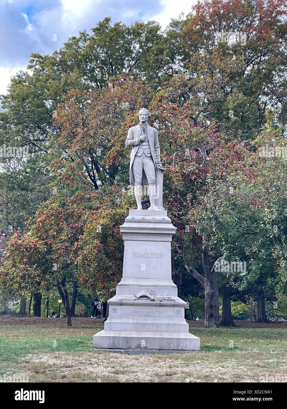 The Alexander Hamilton Statue stands in Central Park, a tribute to the visionary statesman and architect of the U.S. financial system. - Smartphone Captured Stock Image