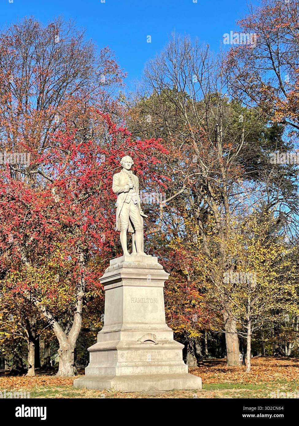 The Alexander Hamilton Statue stands in Central Park, a tribute to the visionary statesman and architect of the U.S. financial system. - Smartphone Captured Stock Image