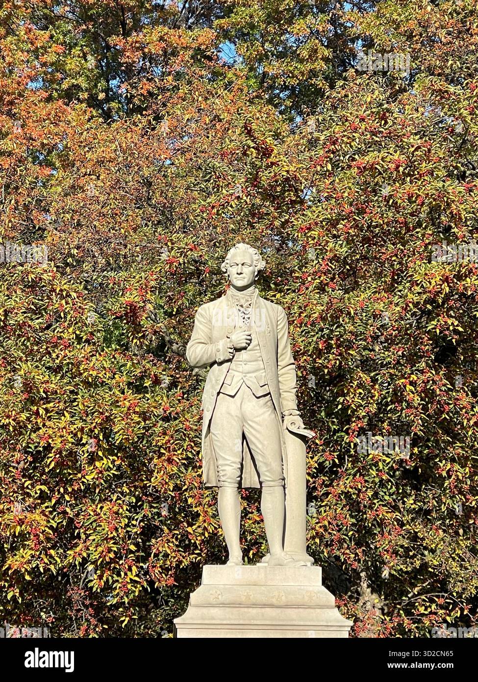 The Alexander Hamilton Statue stands in Central Park, a tribute to the visionary statesman and architect of the U.S. financial system. - Smartphone Captured Stock Image