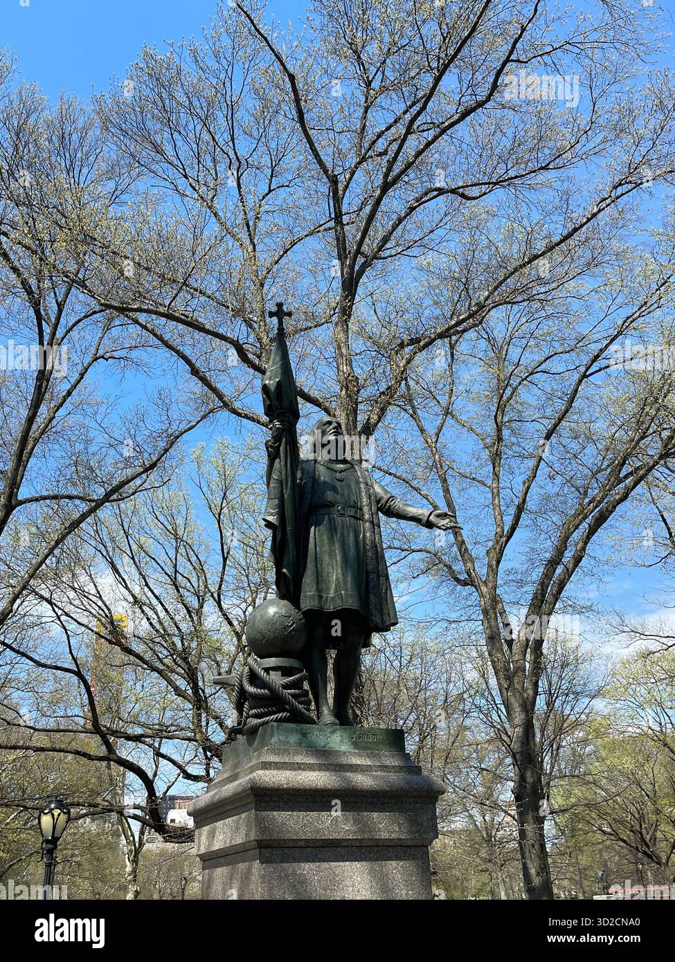 Statue of Christopher Columbus in Central Park, NYC — a historic monument honoring the famed explorer and symbol of exploration. - Smartphone Captured Stock Image
