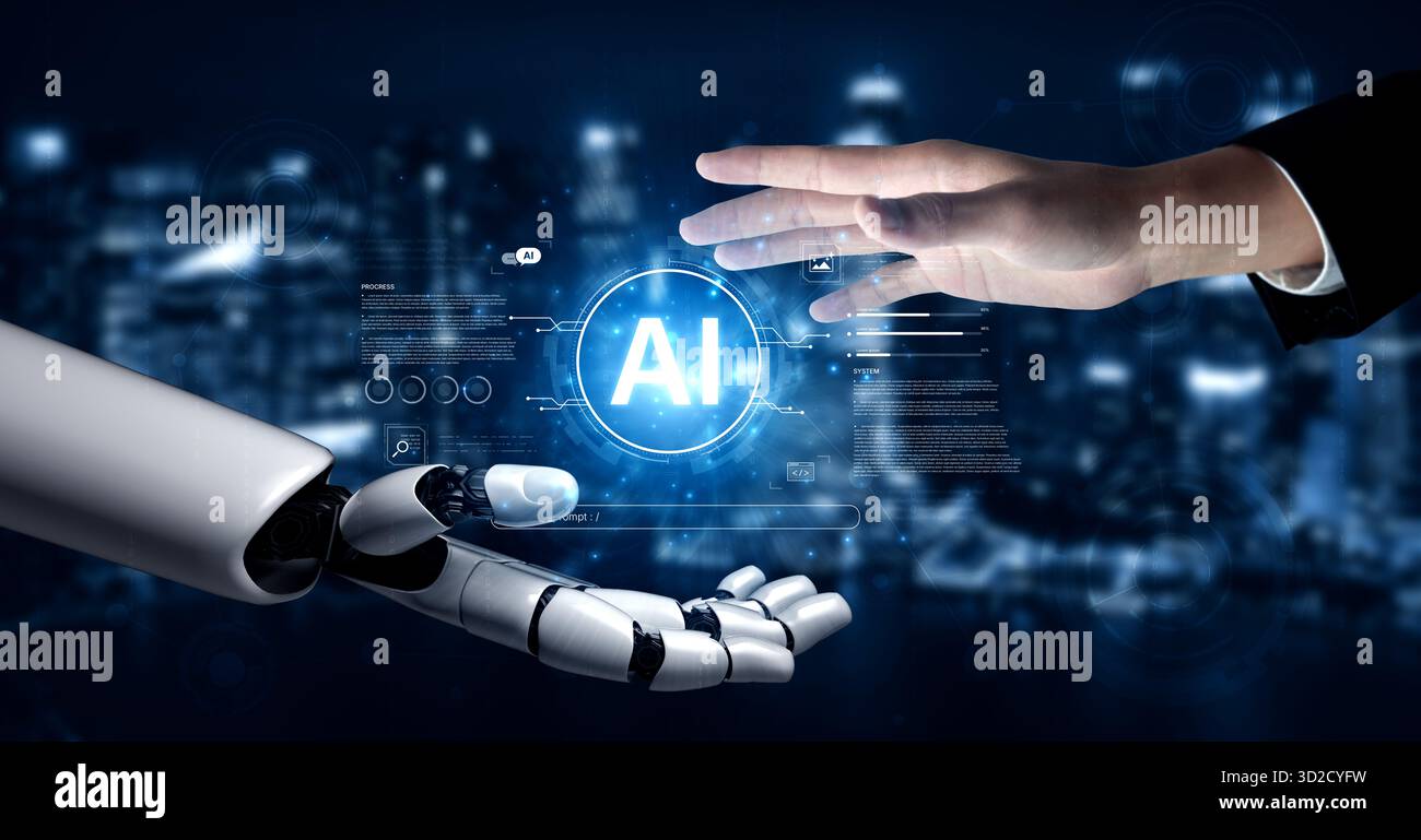 A generative AI assistant displays its core system interface. This view shows how it processes developer prompts, executes code, and monitors its own Stock Photo