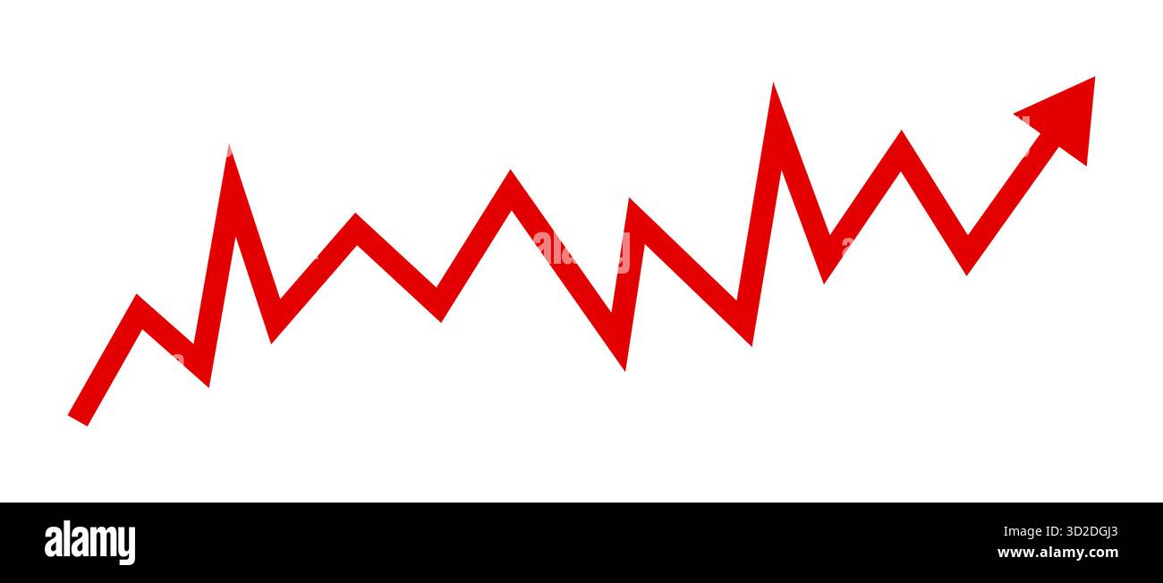 Red zigzag arrow graph line pointing upward business growth vector illustration isolated on white background representing success progress Stock Vector