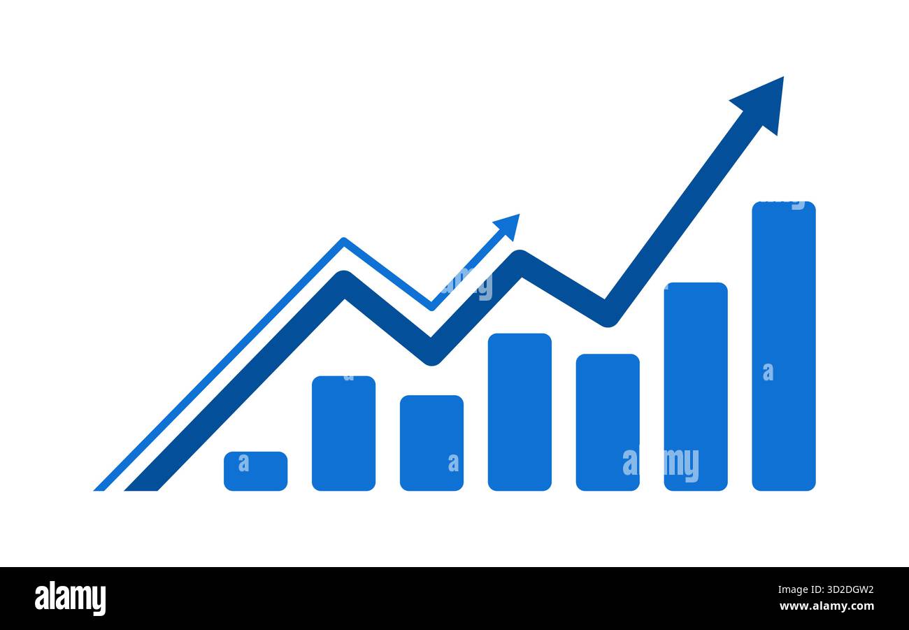Blue bar chart with growth arrow business or financial growth ...