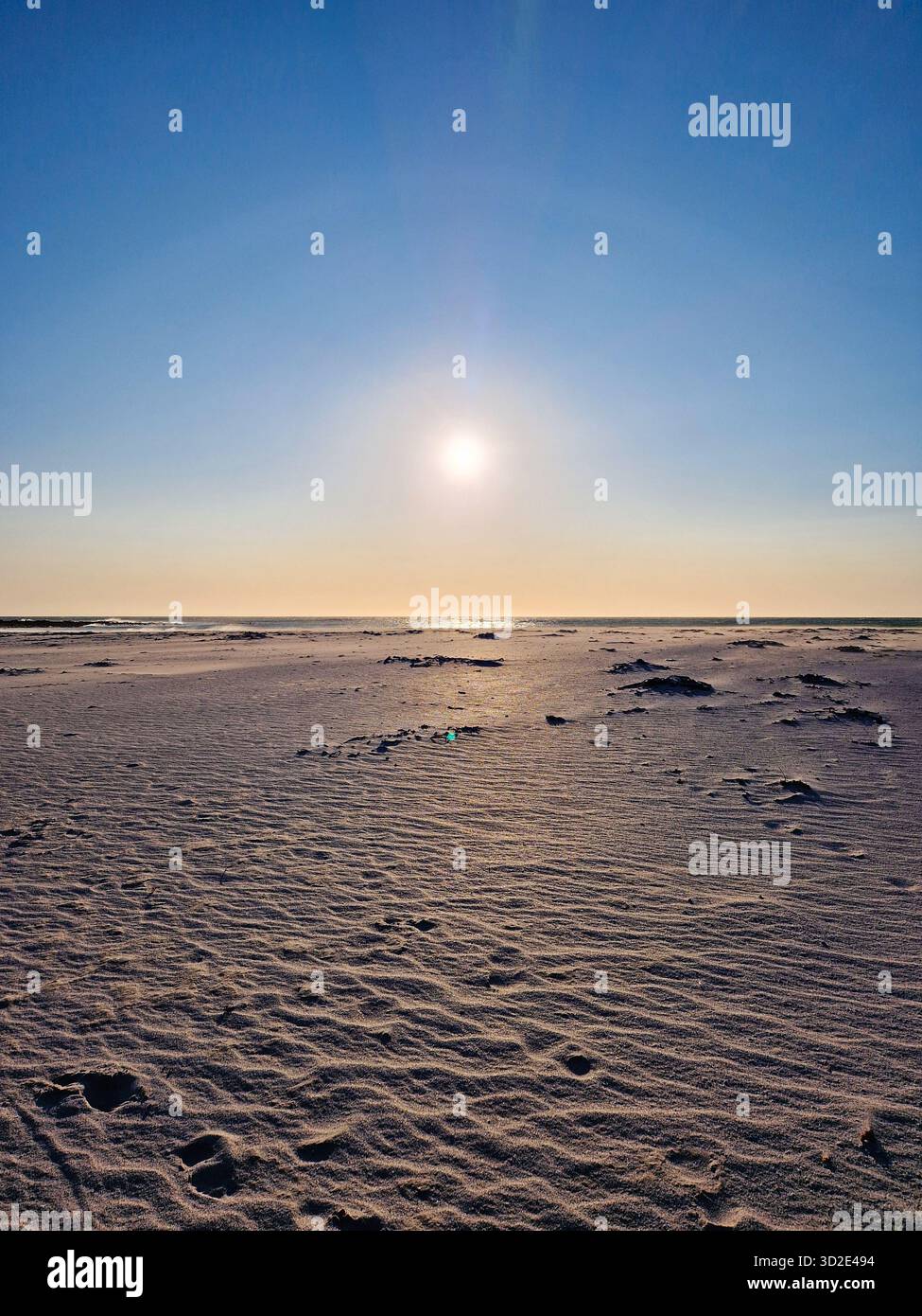 Empty sandy beach at golden hour, Cape Peninsula, South Africa. - Smartphone Captured Stock Image