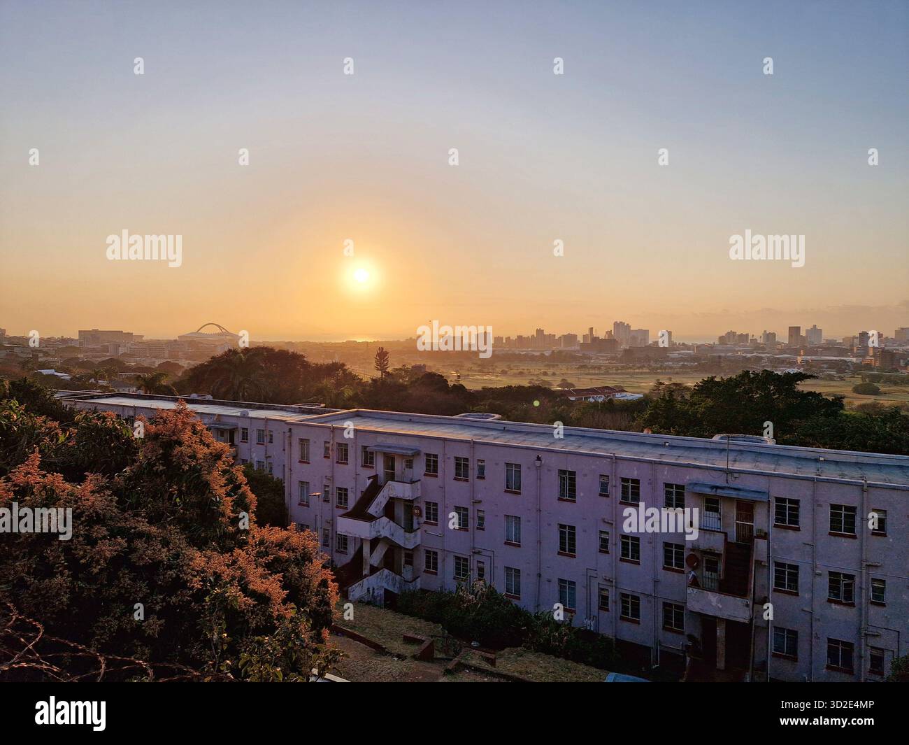 Sunrise over the Durban cityscape and Moses Mabhida Stadium, South Africa. - Smartphone Captured Stock Image