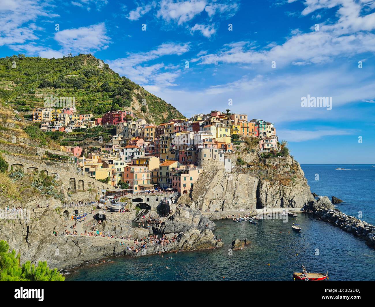 Picturesque colorful houses on a cliff in Manarola, Cinque Terre, Italy. - Smartphone Captured Stock Image