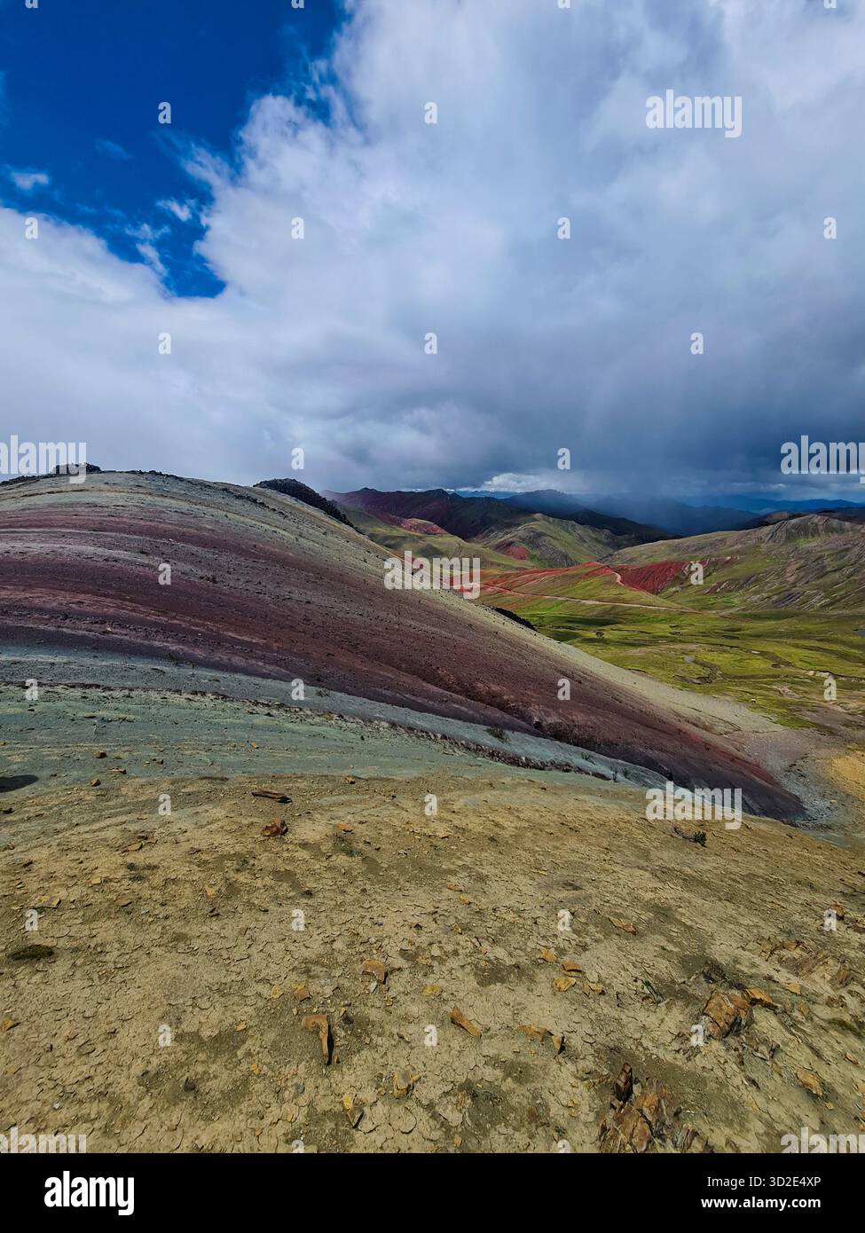 Colorful striped mountains of Palccoyo in the Andes of Cusco, Peru. - Smartphone Captured Stock Image