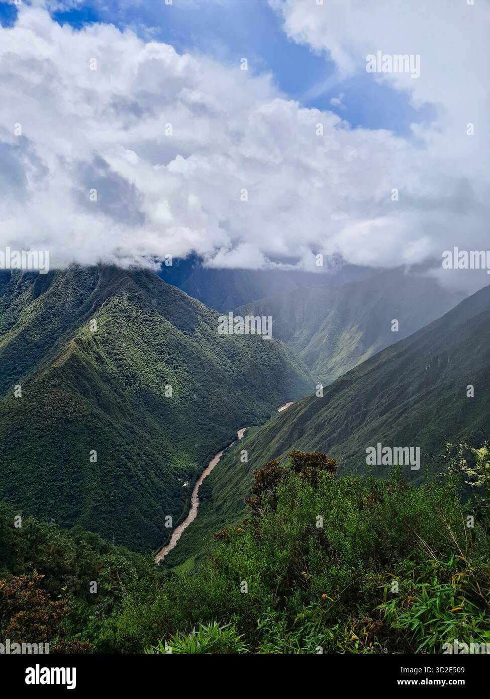 Urubamba River Winding Through Green Mountain Valley in Peru - Smartphone Captured Stock Image