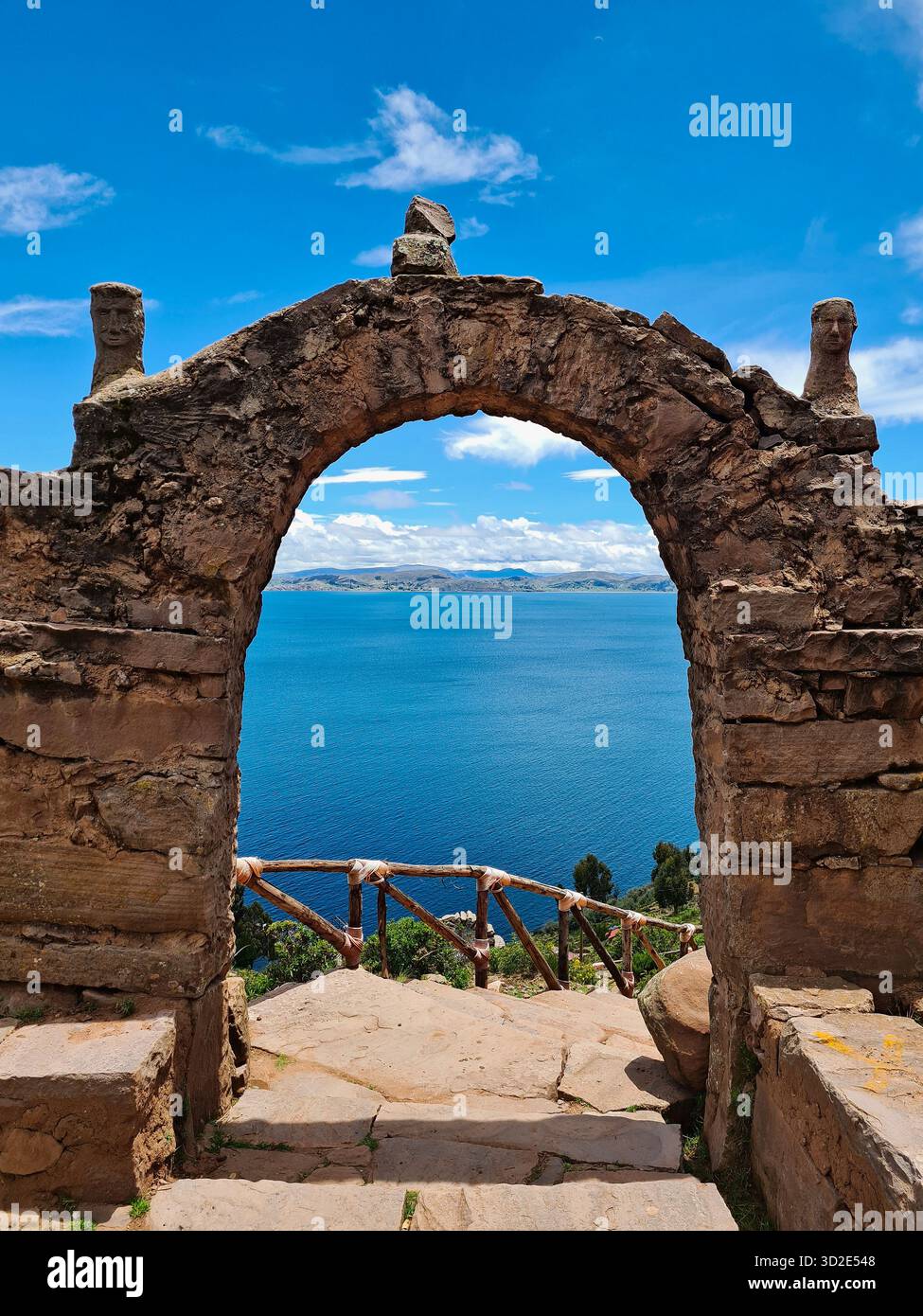 Gateway to Lake Titicaca: Historic stone arch in Ocosuyo, Peru. - Smartphone Captured Stock Image