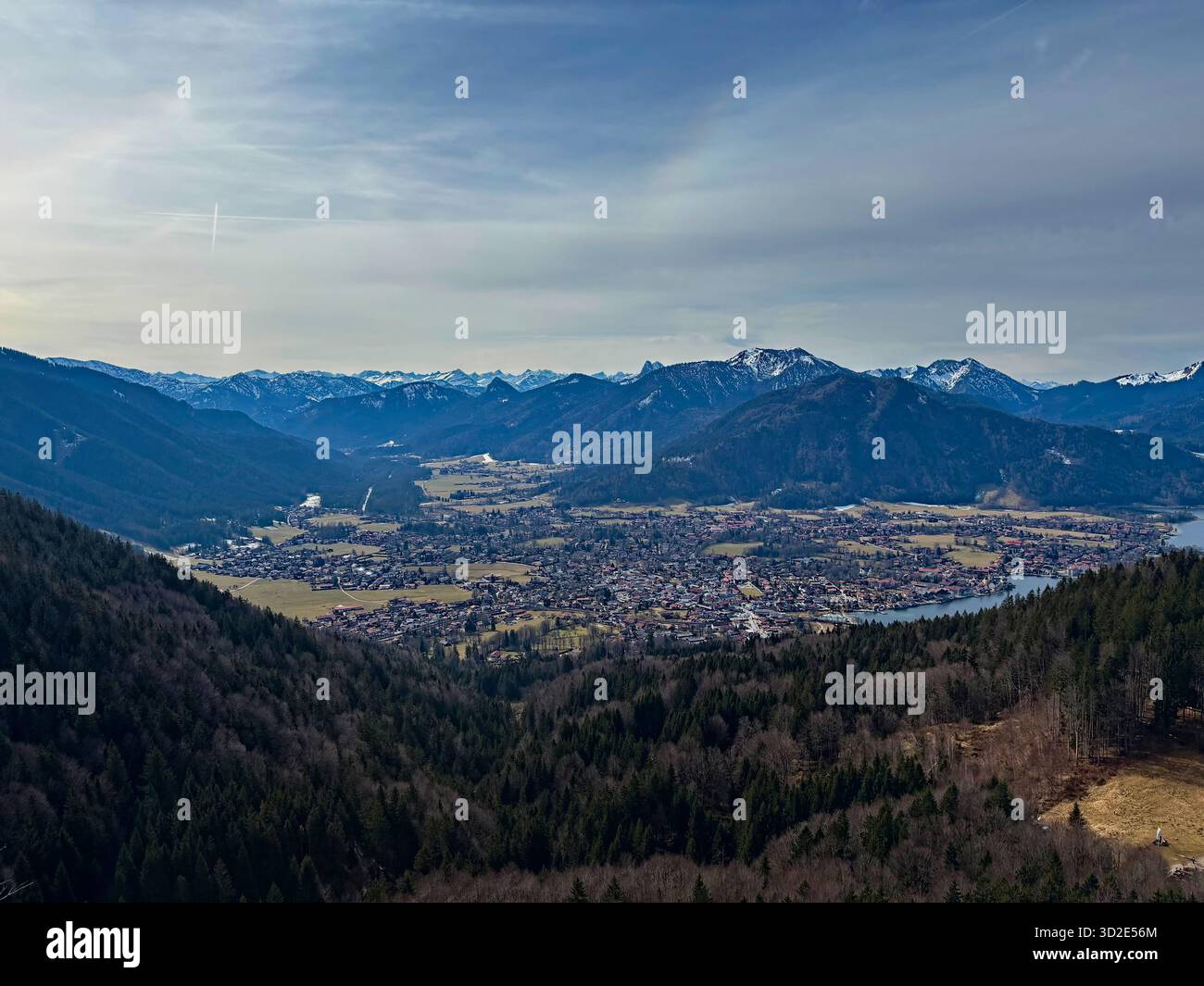 Springtime panorama of the town and lake Tegernsee, Bavarian Alps, Germany. - Smartphone Captured Stock Image