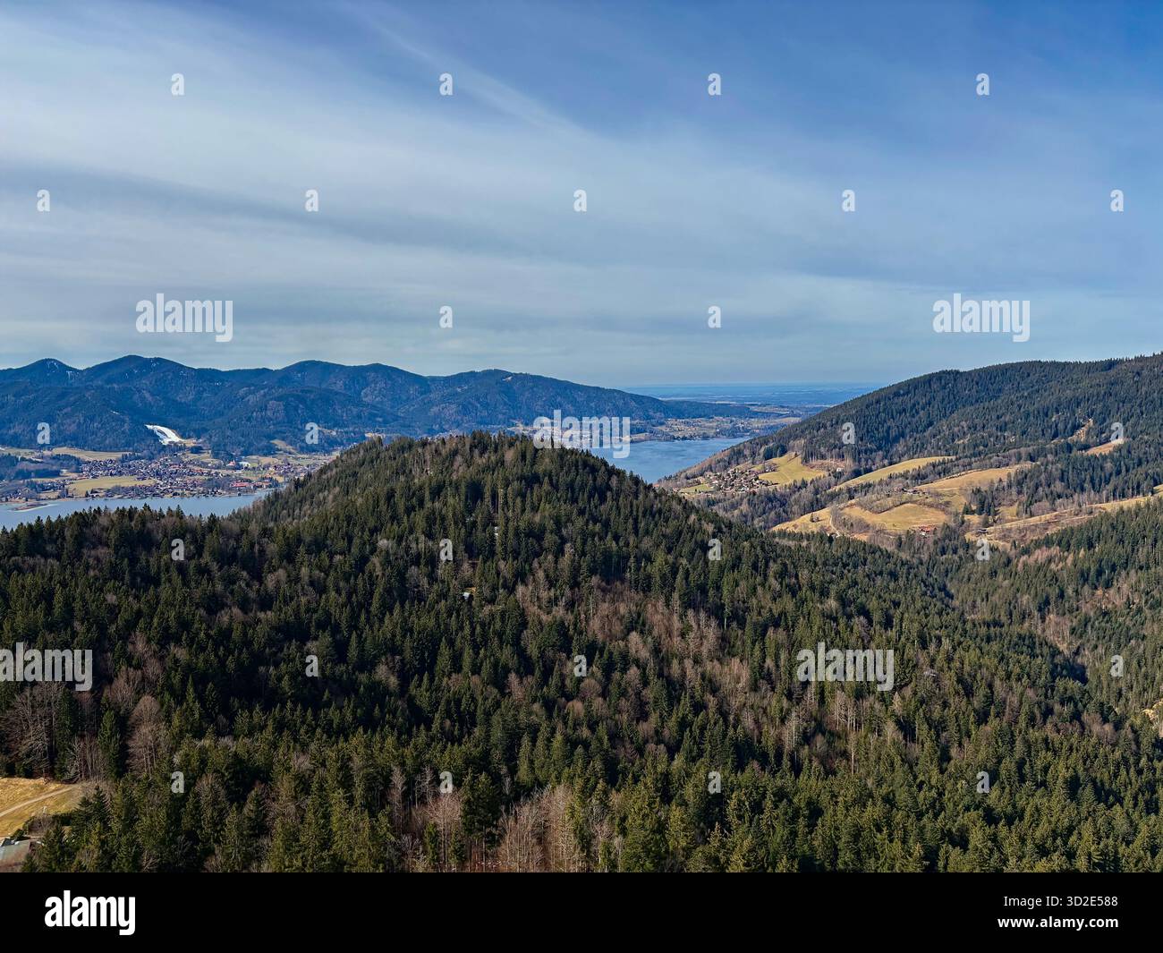 Scenic aerial view of Lake Tegernsee and the Bavarian Alps, Germany. - Smartphone Captured Stock Image