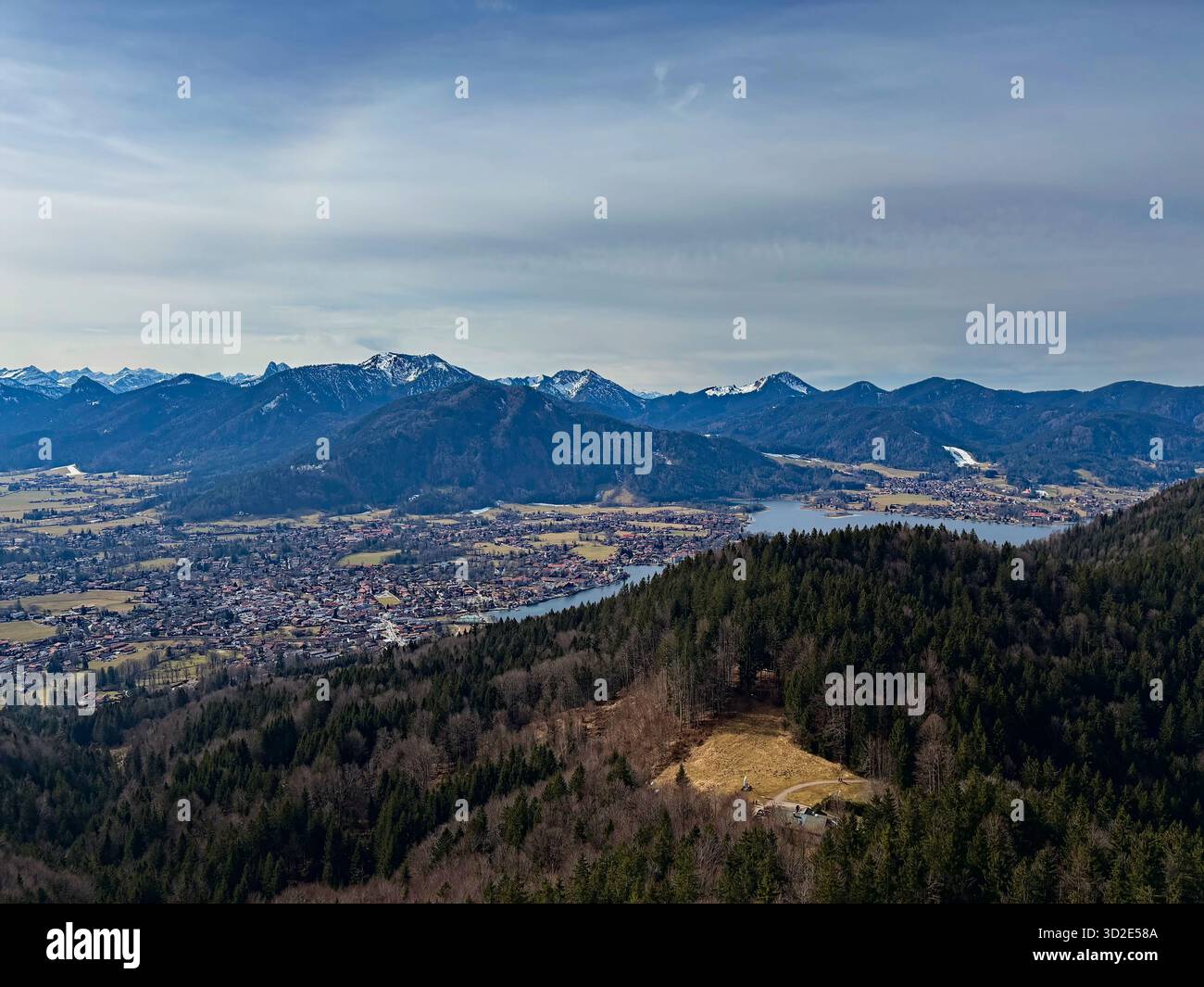 Beautiful spring landscape of Tegernsee valley and snow-capped Alps, Bavaria, Germany. - Smartphone Captured Stock Image