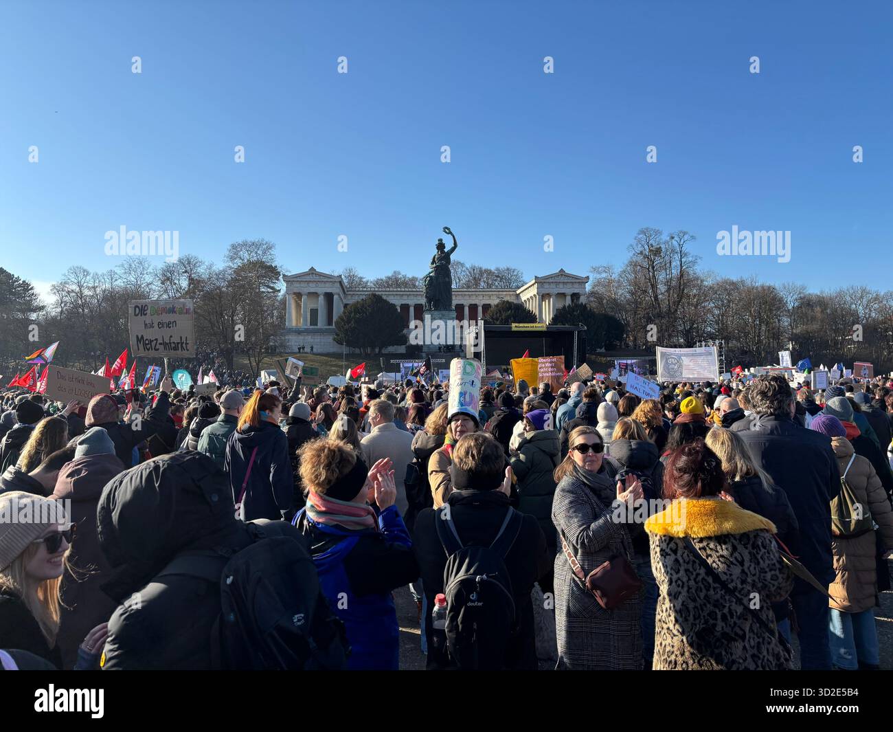 Thousands Rally for Democracy at Theresienwiese in Munich, Germany - Smartphone Captured Stock Image
