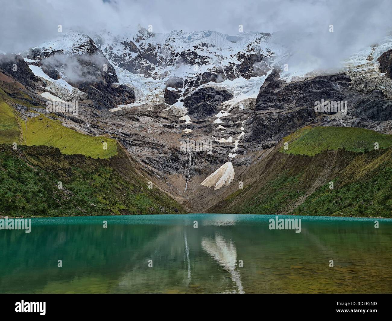 Turquoise Humantay Lake and Glacier Mountain in Cusco, Peru - Smartphone Captured Stock Image