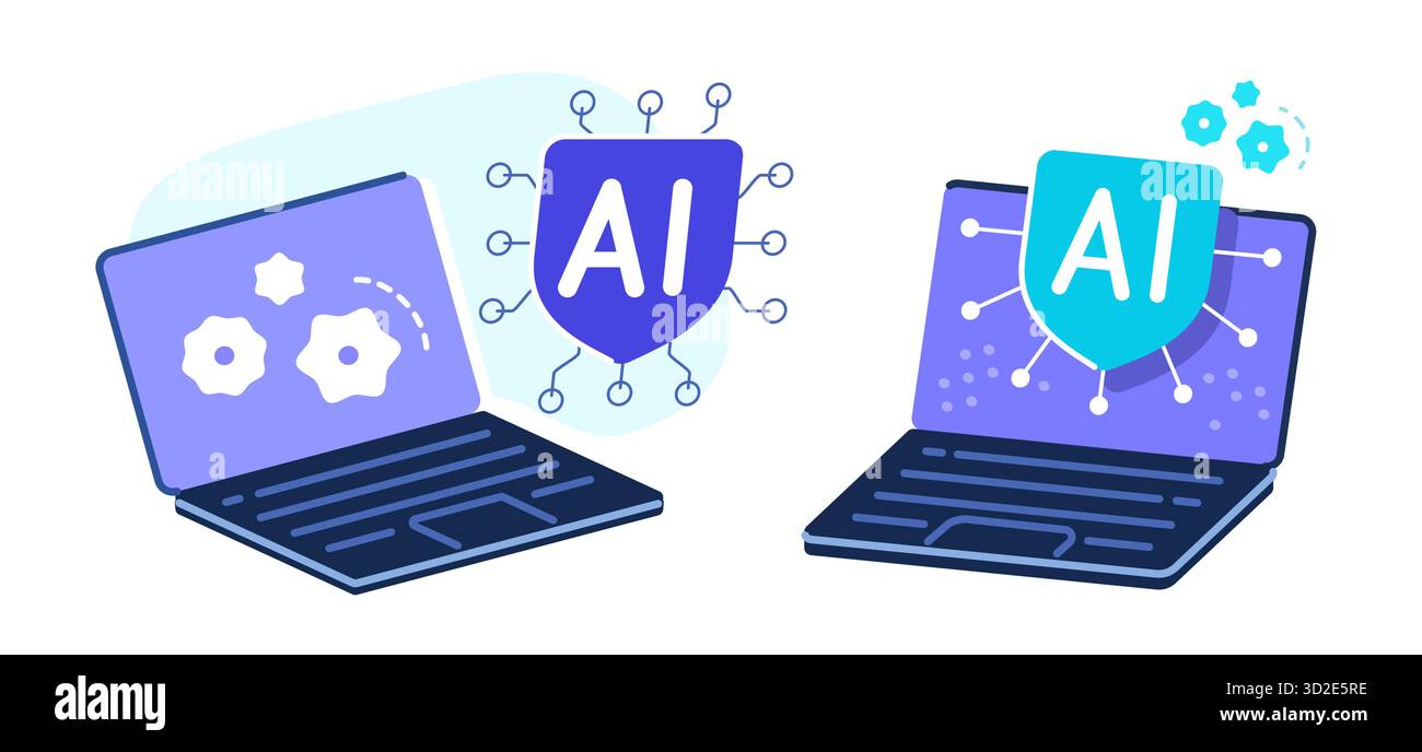 Artificial intelligence assistant on laptop screen. AI technology ...