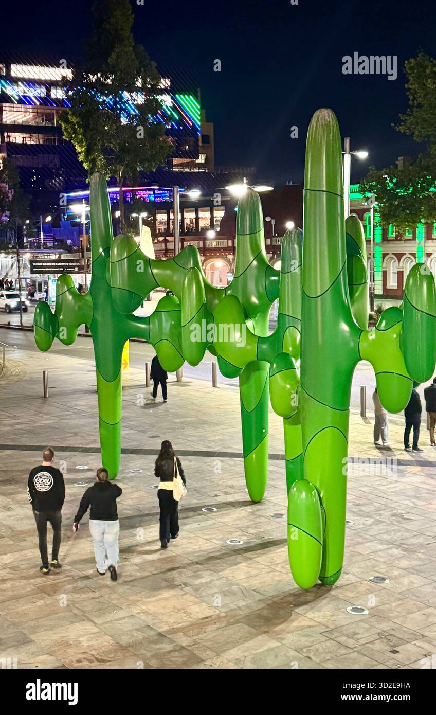 Giant Cactus, Grow Your Own, sculpture by James Angus Forrest Place Perth Western Australia - Smartphone Captured Stock Image