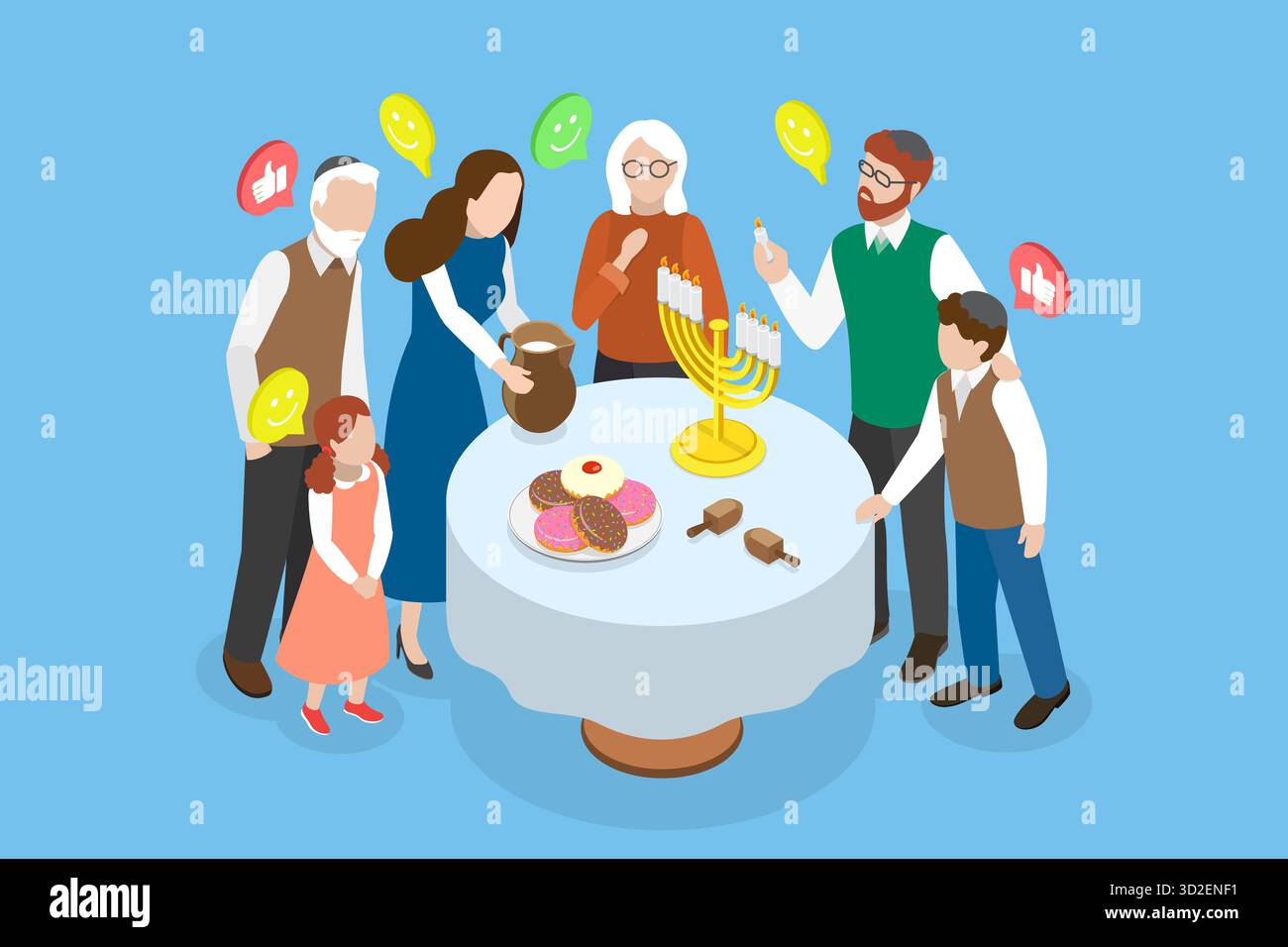 3D Isometric Flat Illustration of Celebrating Hanukkah, Jewish Festival ...