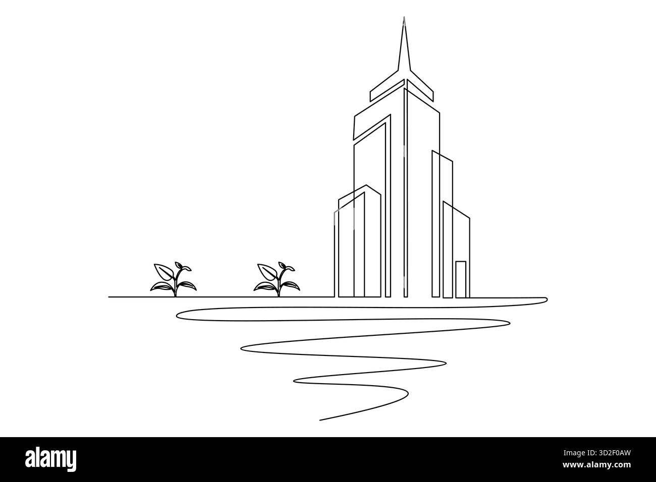 Office building continuous one line drawing minimalist outline vector ...