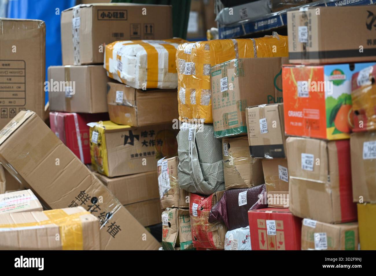 Express Package Pollution A general view showing many packages putting outside of the express ...