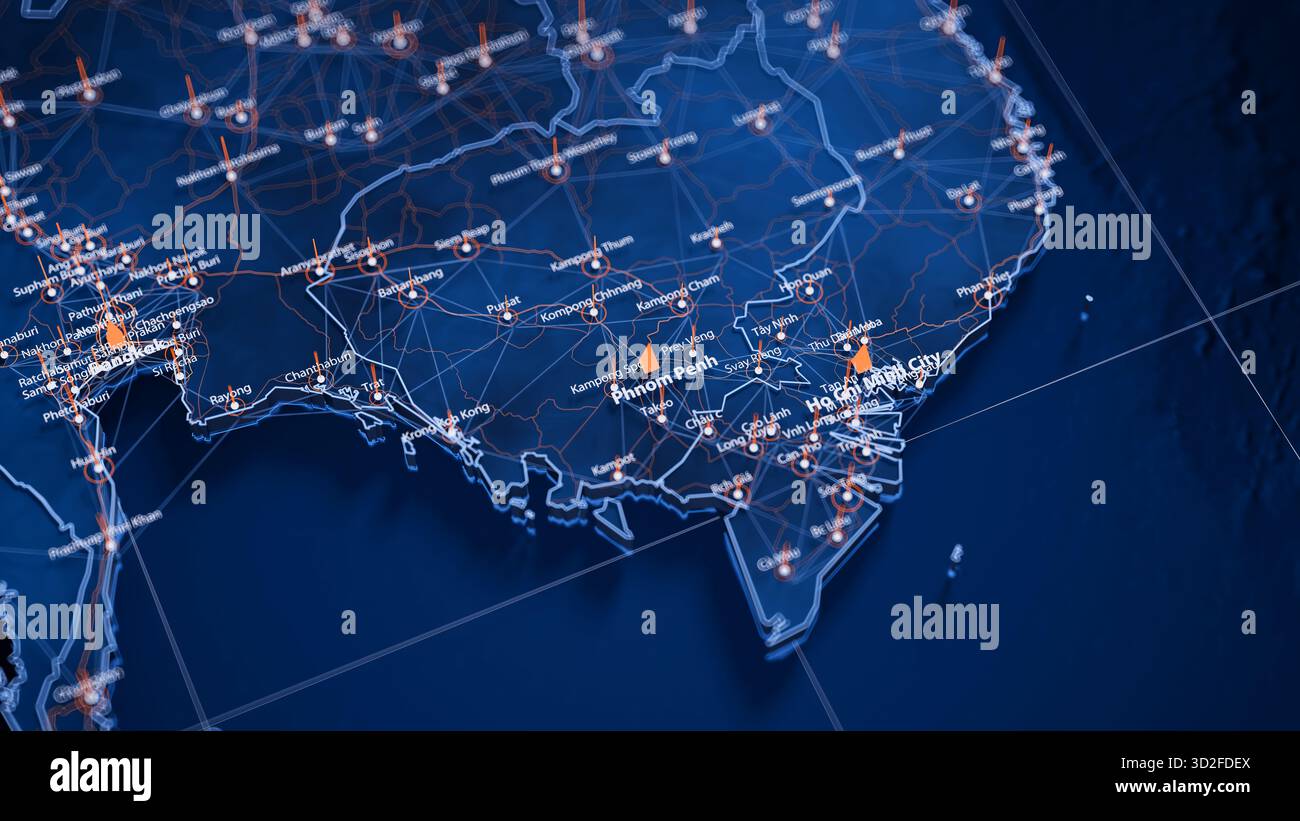 Visual Map Data Phnom Penh map big data visualization. Futuristic map infographic of ...