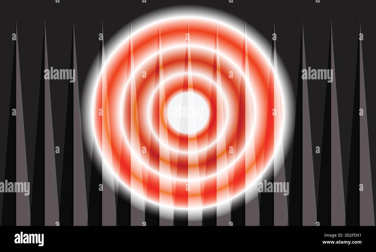 Red glowing target with concentric circles on dark abstract background Stock Vector