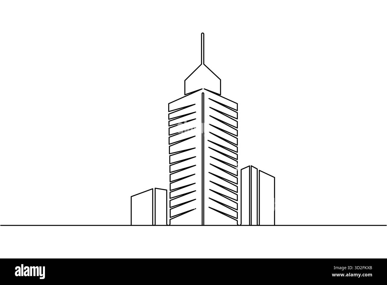 Office building one line drawing minimalist outline vector illustration ...