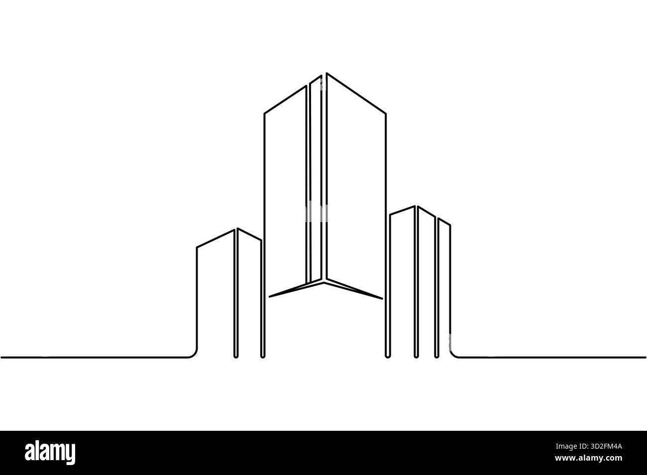 Office building one line drawing minimalist outline vector illustration ...