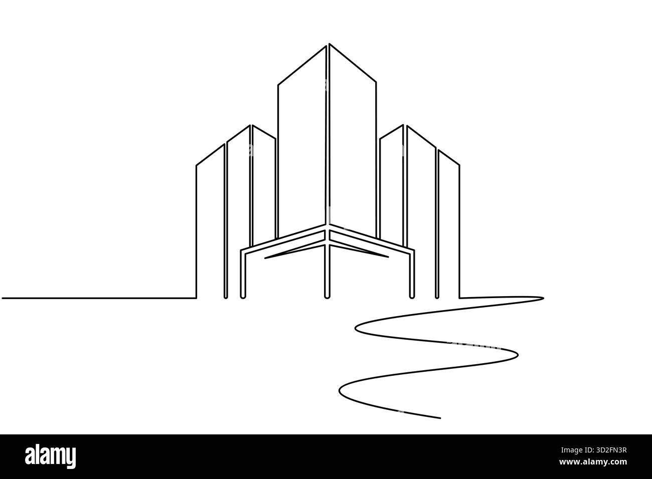 Office building one line drawing minimalist outline vector illustration ...