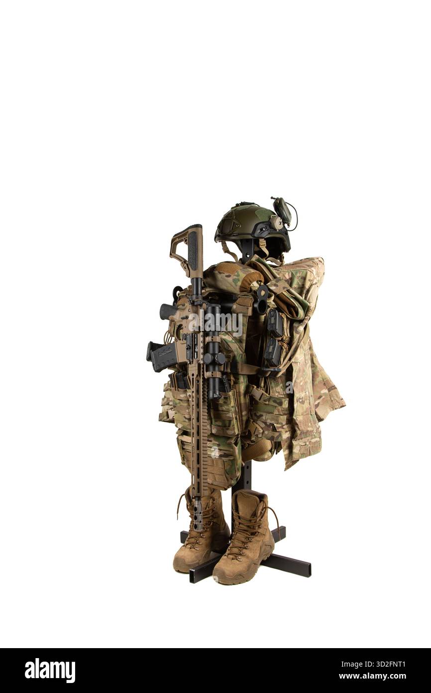 Complete military combat equipment setup display Stock Photo - Alamy