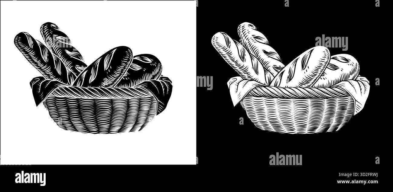 Basket of bread drawing hi-res stock photography and images - Alamy, image size:1300x635