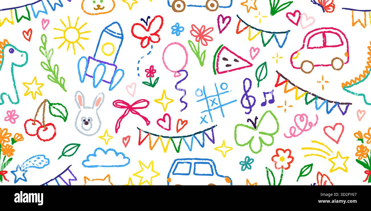 Seamless pattern Hand drawn doodle design elements, black on white ...