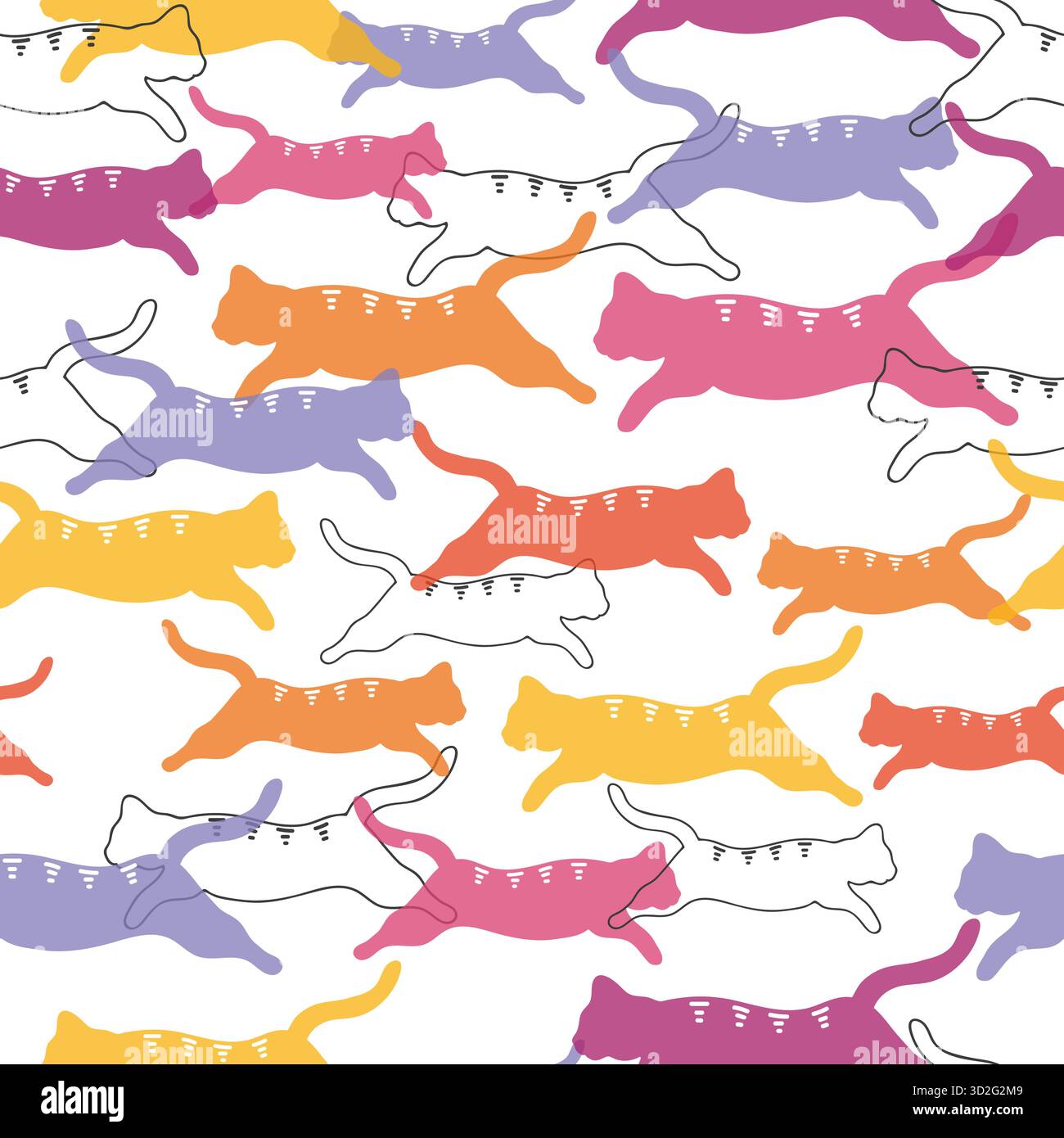 Seamless colorful vector pattern with cute jumping cats Stock Vector