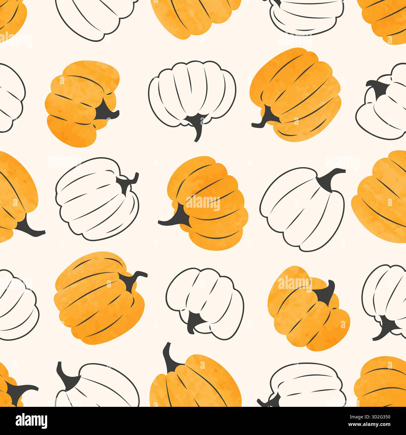 Seamless vector pattern with hand drawn pumpkins. Halloween print Stock Vector