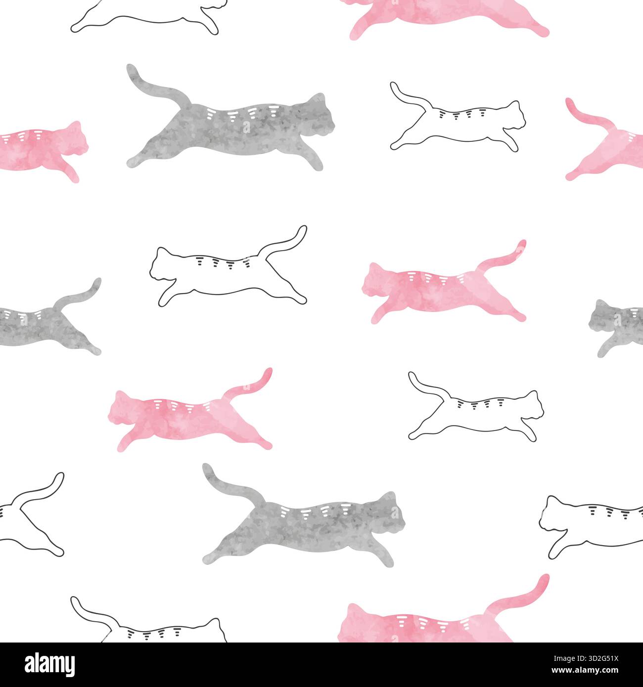 Seamless childish vector pattern with cute jumping cats Stock Vector