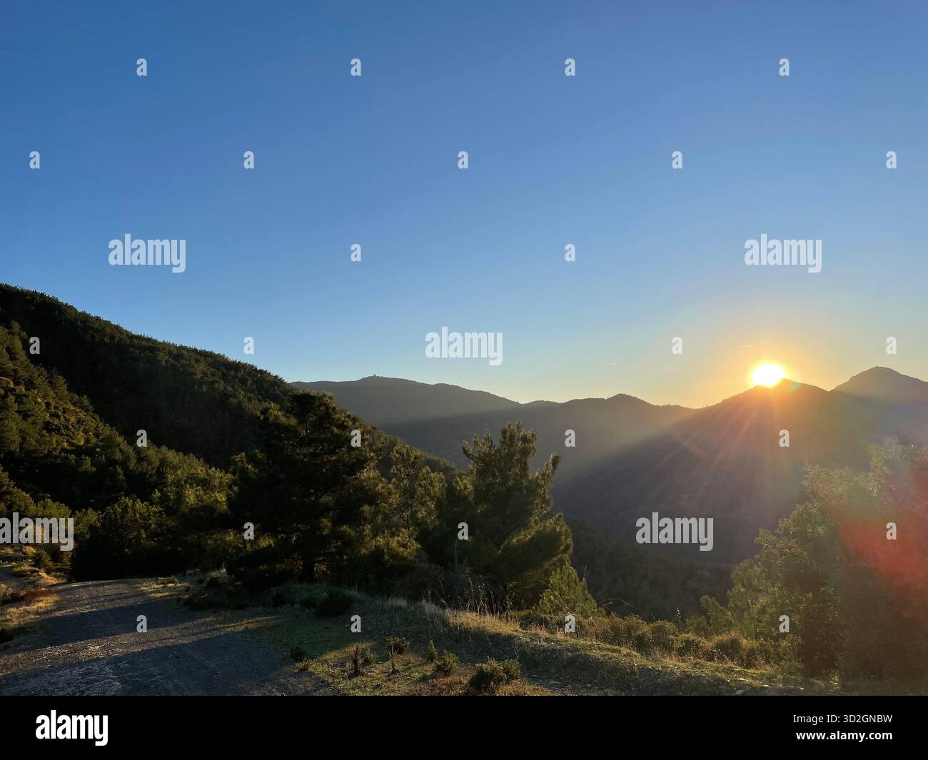 Hiking in Izmir with friends, sunset magic by the road - Smartphone Captured Stock Image