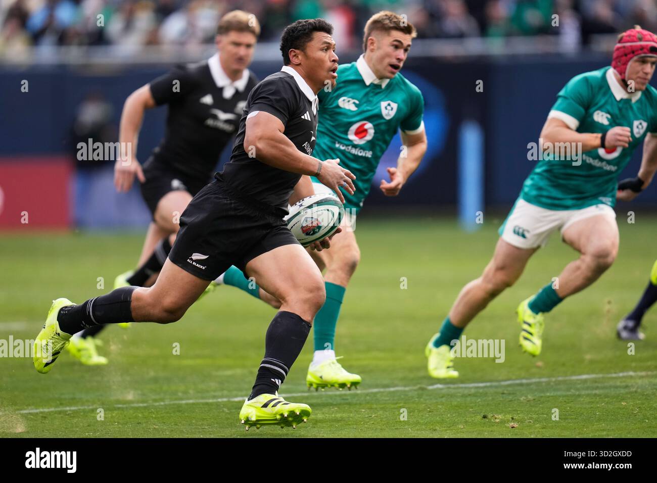 New Zealand's Caleb Clarke makes a run during the rugby international ...